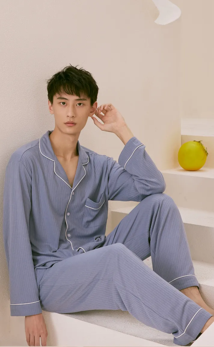 Cozy •  Premium Cotton Long Sleeve Pajamas Set (Men)