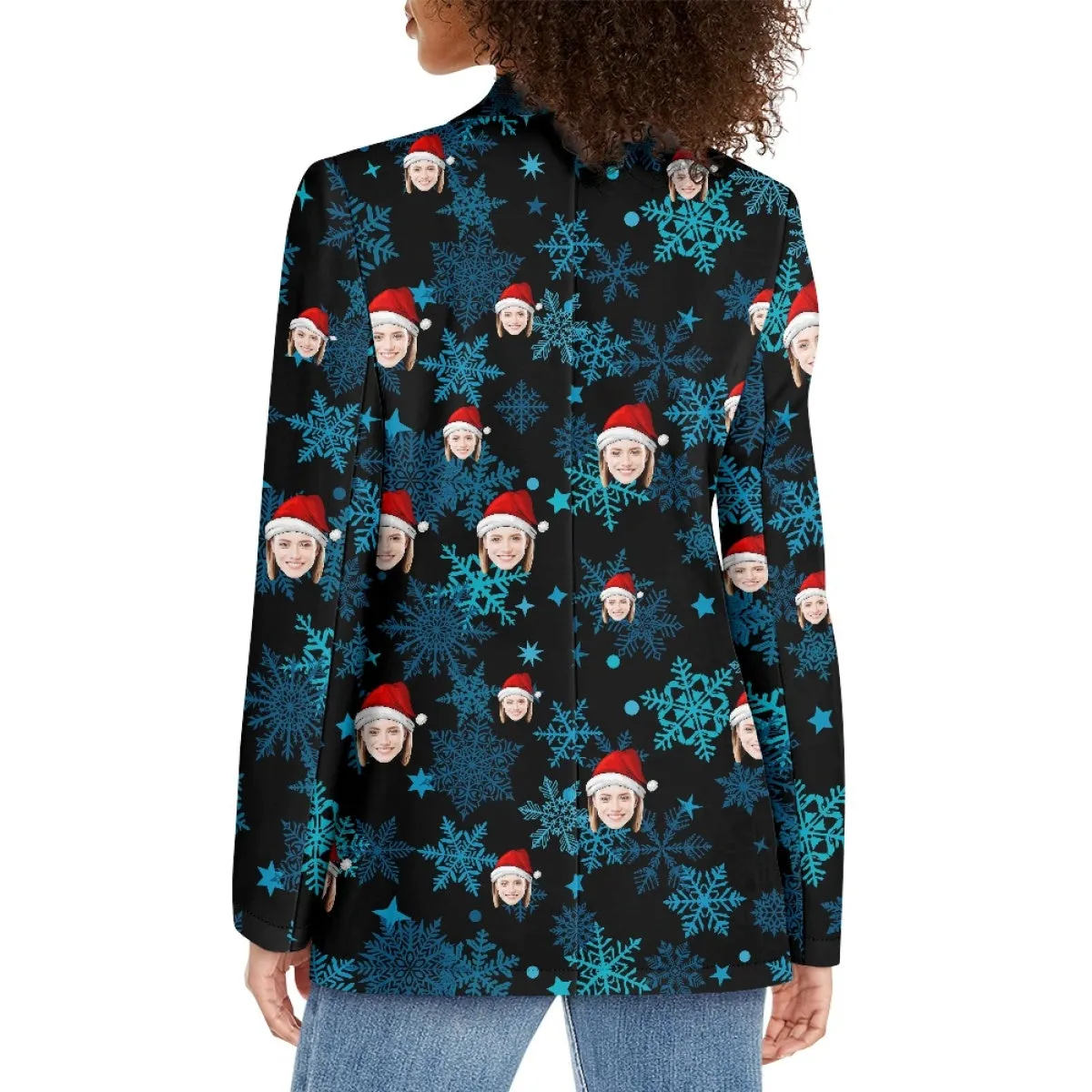 Custom Face Christmas Snowflake Women's Blazers Personalized Jacket Casual Coats