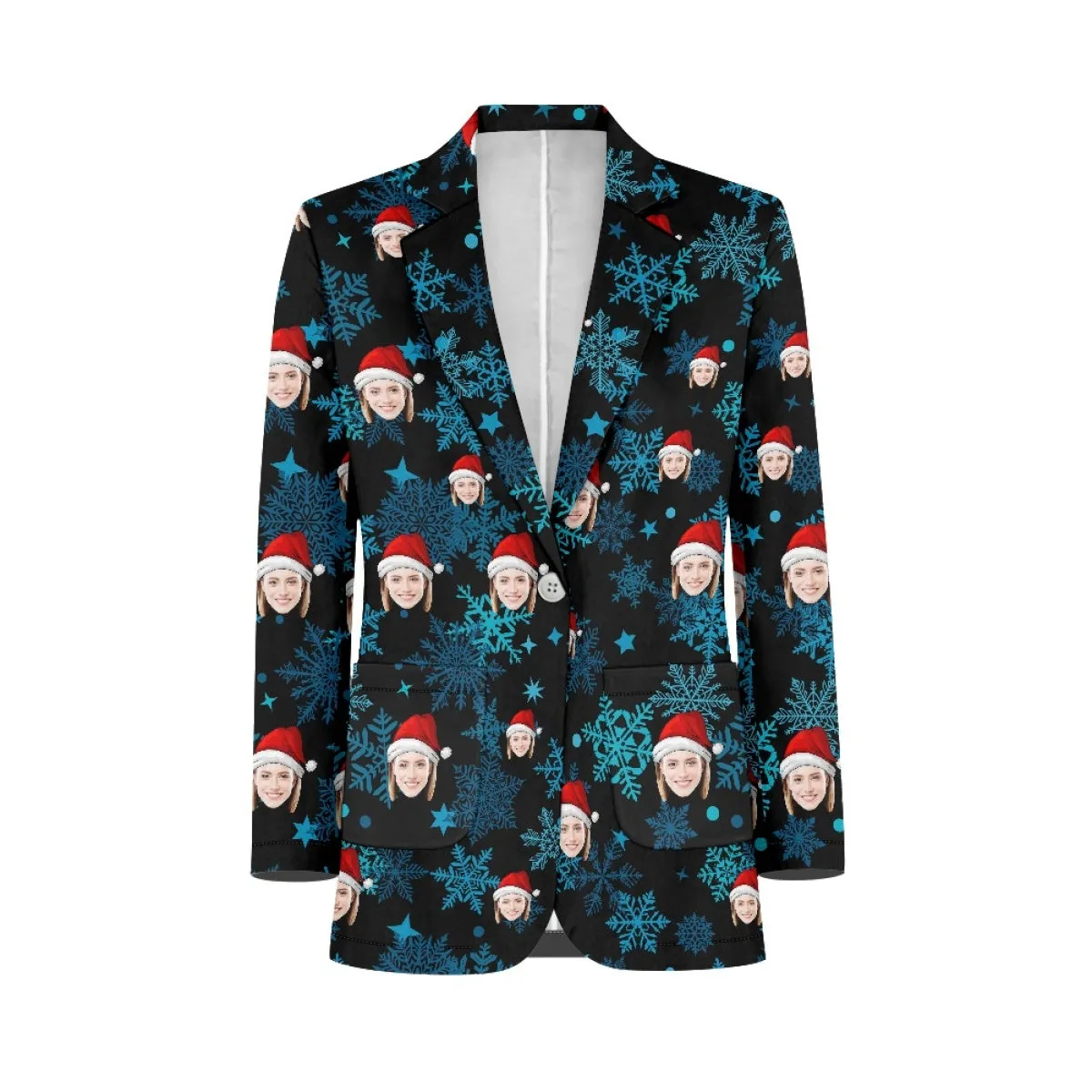 Custom Face Christmas Snowflake Women's Blazers Personalized Jacket Casual Coats