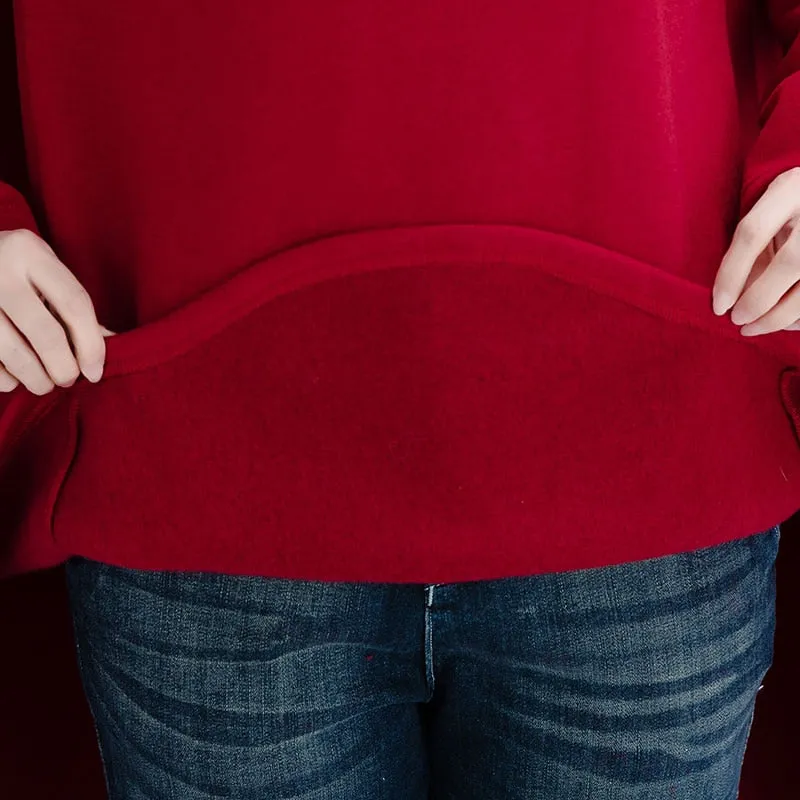 DIMANAF Plus Size Women Pullover Winter Warm Hoodies Sweatshirts Cotton Knitted Thicken