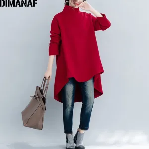 DIMANAF Plus Size Women Pullover Winter Warm Hoodies Sweatshirts Cotton Knitted Thicken