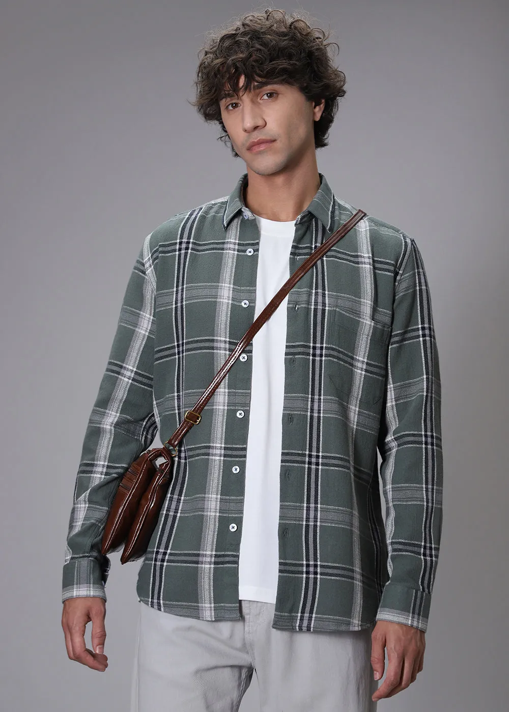 Dobby Check Olive Green Shirt