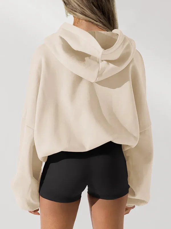 Drawstring Pockets Solid Color Zipper Hooded Long Sleeves Outerwear Jackets