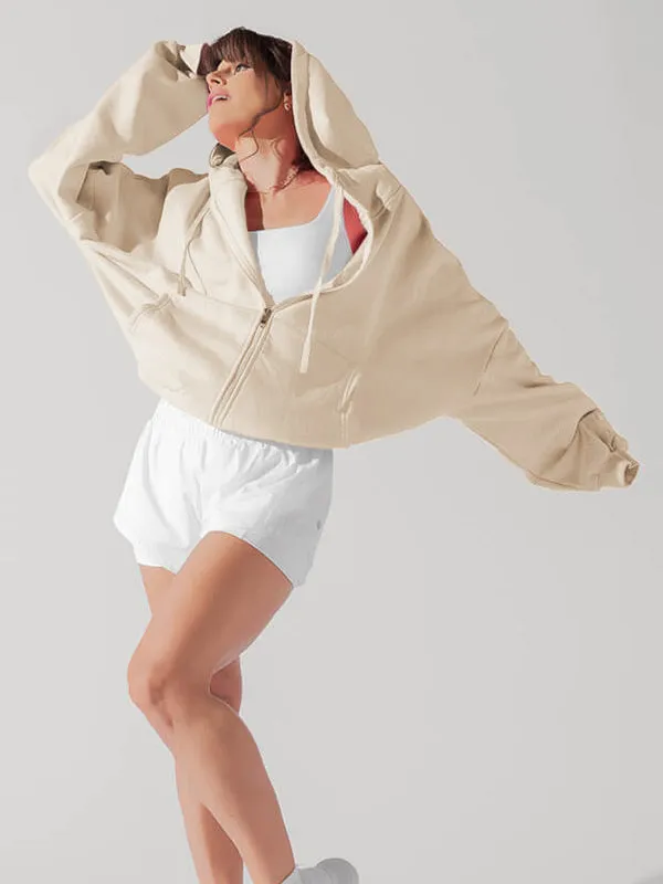 Drawstring Pockets Solid Color Zipper Hooded Long Sleeves Outerwear Jackets