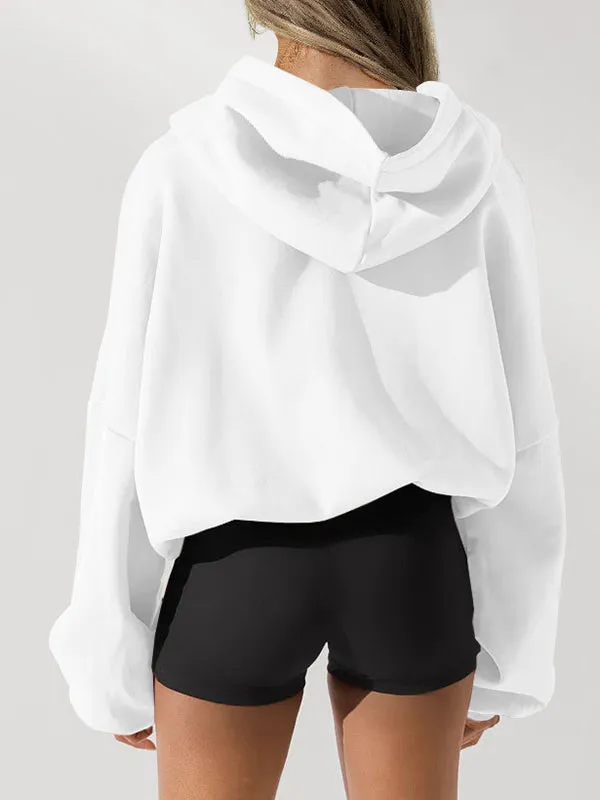 Drawstring Pockets Solid Color Zipper Hooded Long Sleeves Outerwear Jackets