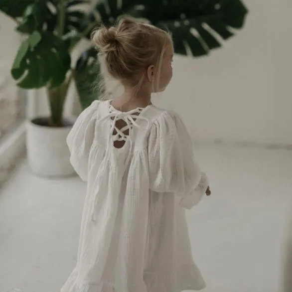 European And American Spring And Autumn Girls Cotton And Linen Lace-up British Temperament Dress