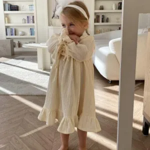 European And American Spring And Autumn Girls Cotton And Linen Lace-up British Temperament Dress