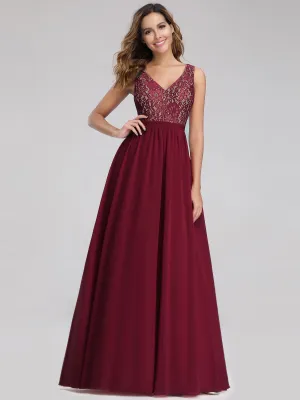 Ever-Pretty Sleeveless V neck Long Evening Dress with Lace Bodice EZ07593