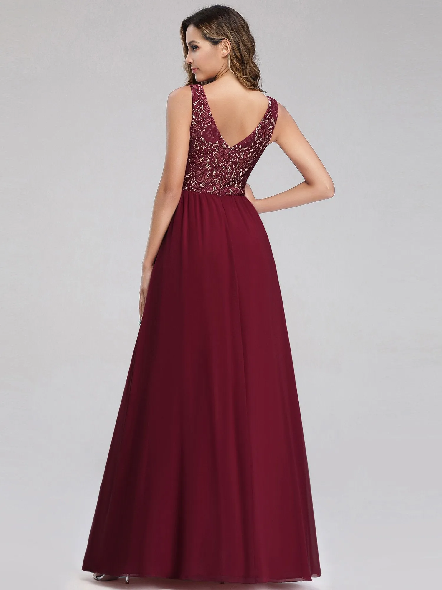 Ever-Pretty Sleeveless V neck Long Evening Dress with Lace Bodice EZ07593