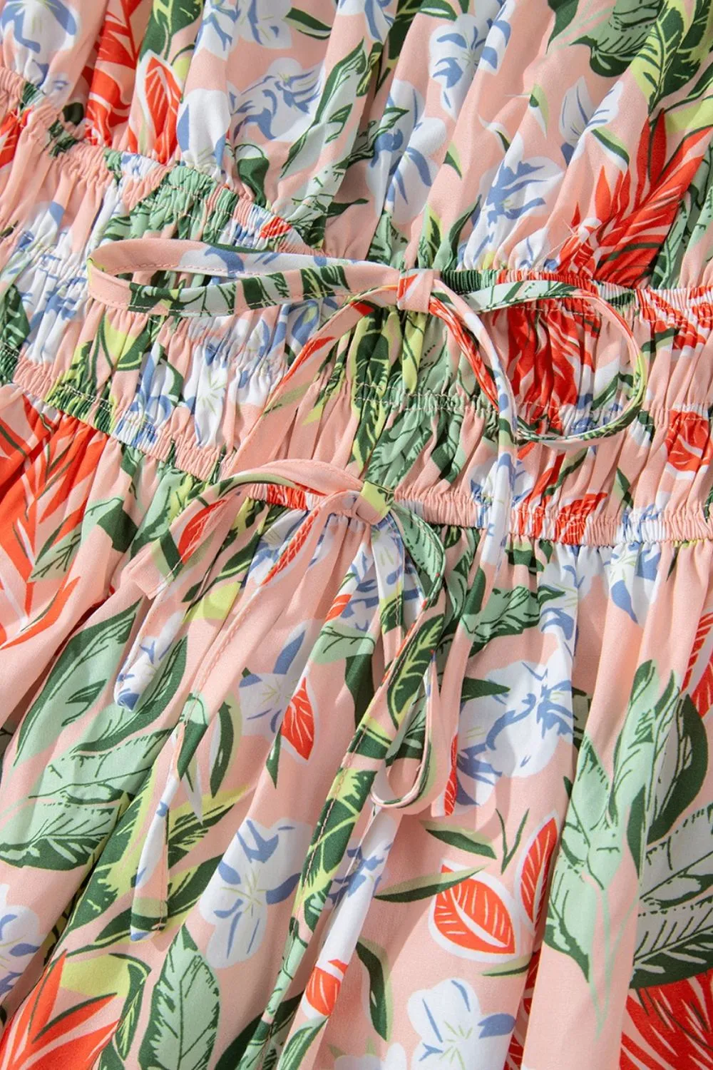 Floral Smocked Square Neck Puff Short Sleeve Midi Dress