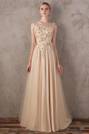 Flowy V-neck Lace Up Long Tulle Prom Dress