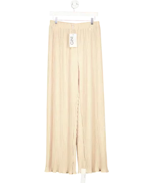 GINI London Beige Plisse Loungewear Wide Leg Trousers UK M/L