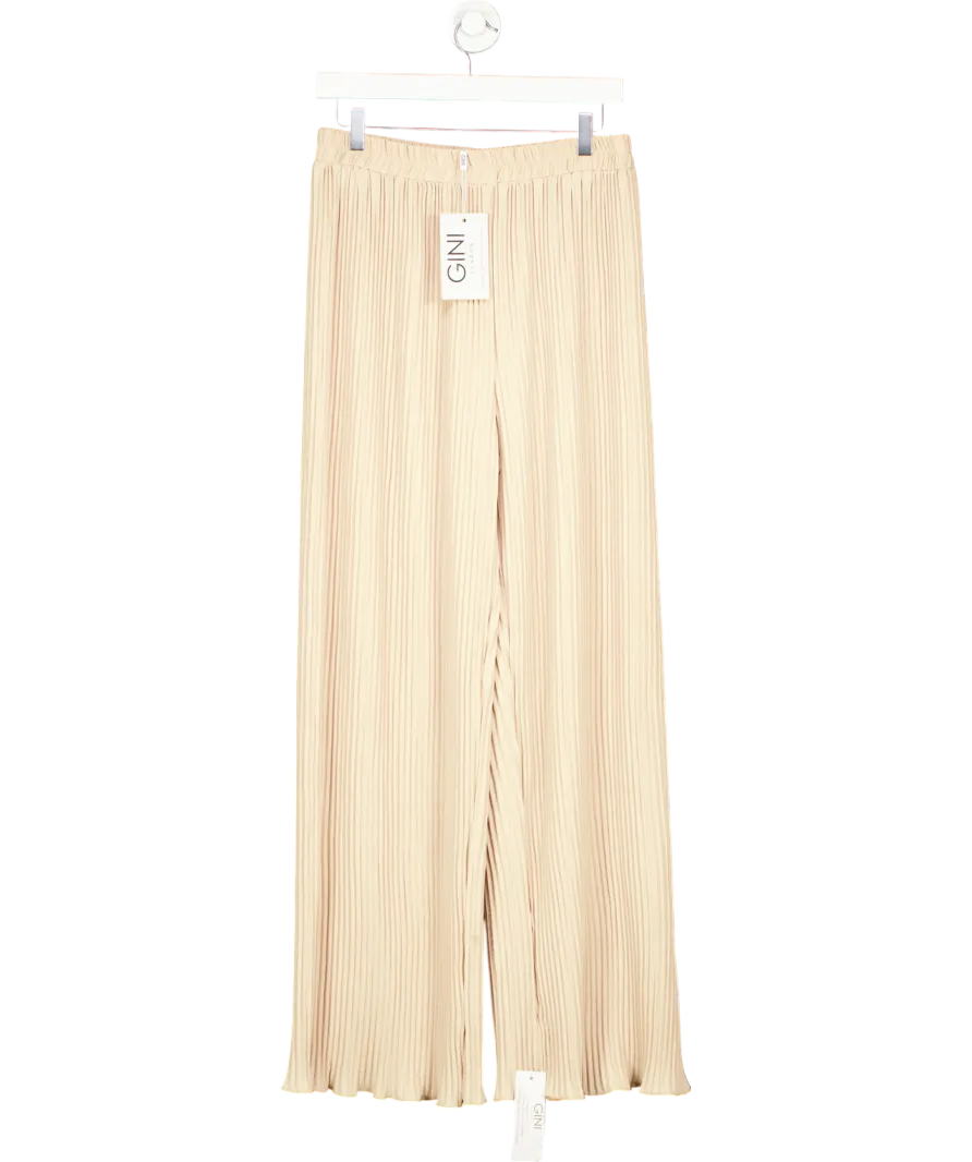 GINI London Beige Plisse Loungewear Wide Leg Trousers UK M/L