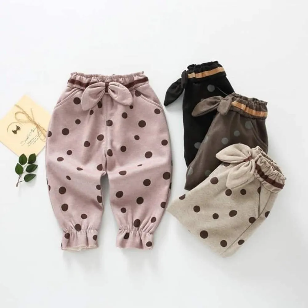 Girls Bow Decor Polka Dot Trousers