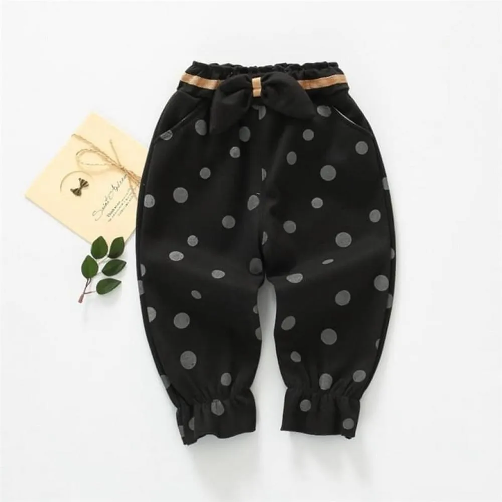 Girls Bow Decor Polka Dot Trousers