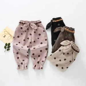 Girls Bow Decor Polka Dot Trousers