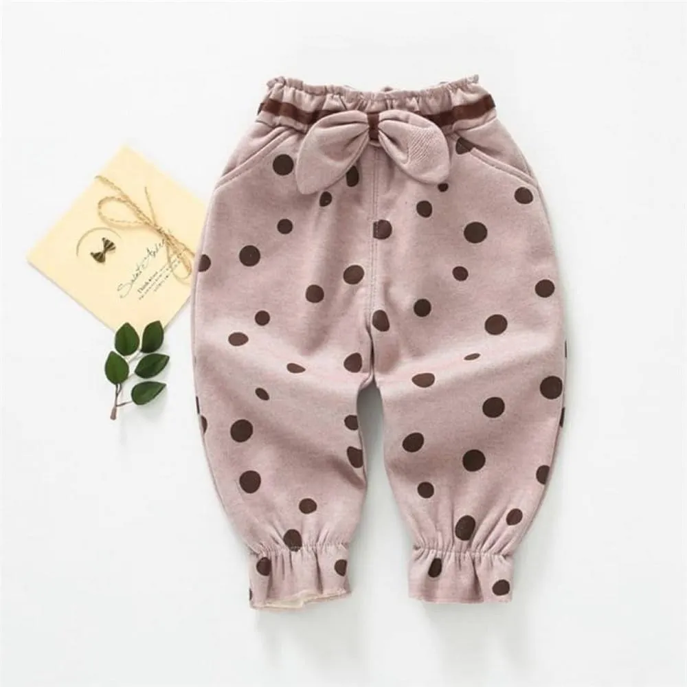 Girls Bow Decor Polka Dot Trousers