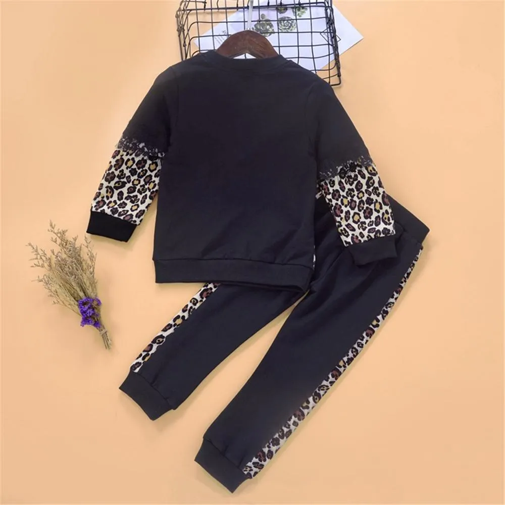 Girls Leopard Printed Long Sleeve T-shirt & Trousers Girl Wholesale