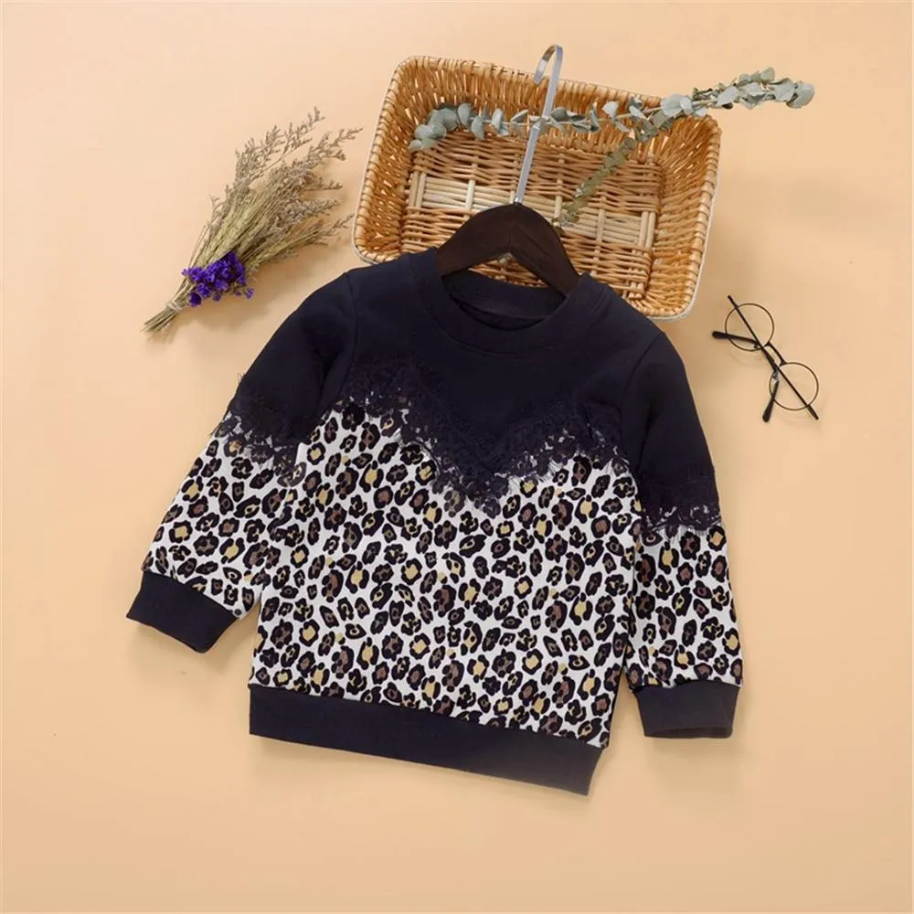 Girls Leopard Printed Long Sleeve T-shirt & Trousers Girl Wholesale