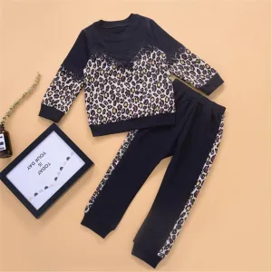 Girls Leopard Printed Long Sleeve T-shirt & Trousers Girl Wholesale