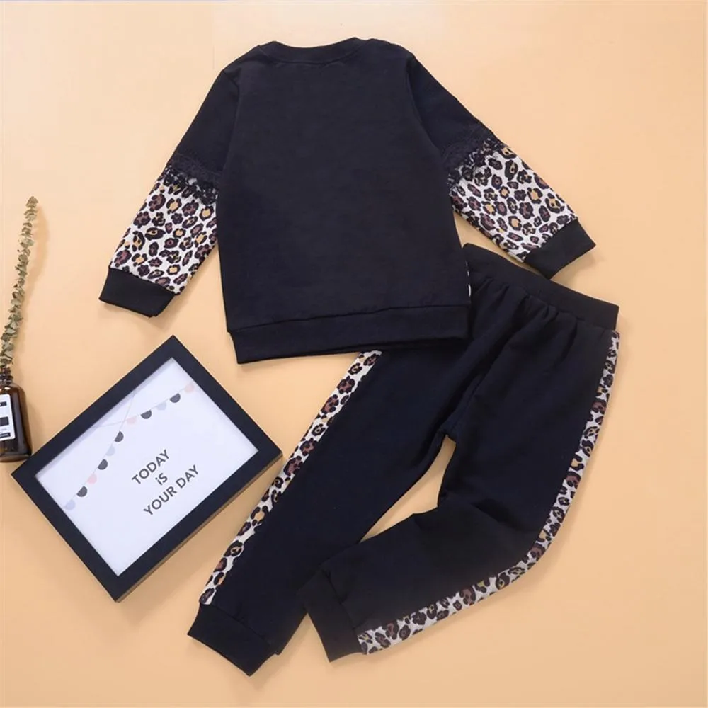 Girls Leopard Printed Long Sleeve T-shirt & Trousers Girl Wholesale