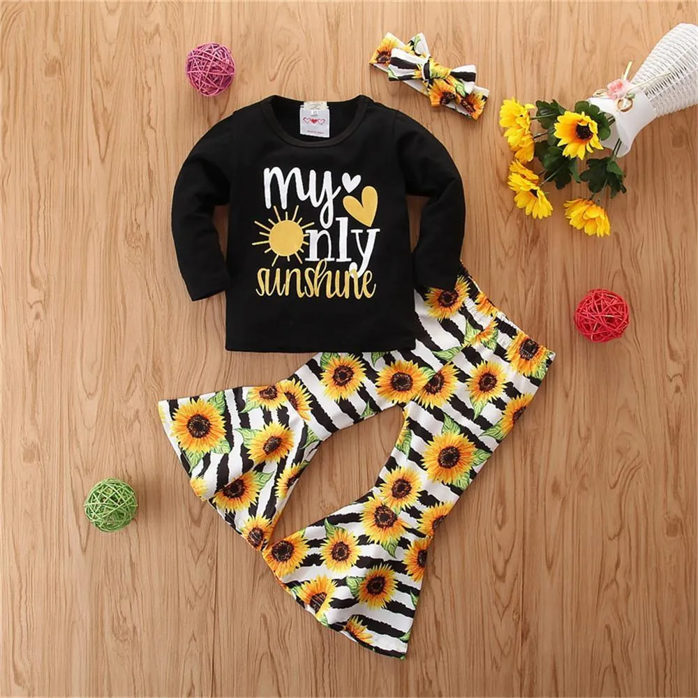 Girls Letter Long Sleeve & Sunflower Bell Trousers Baby Girl Wholesale
