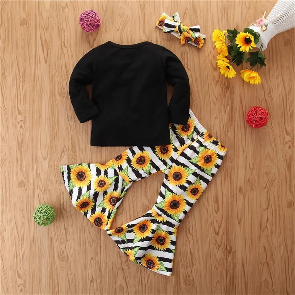 Girls Letter Long Sleeve & Sunflower Bell Trousers Baby Girl Wholesale