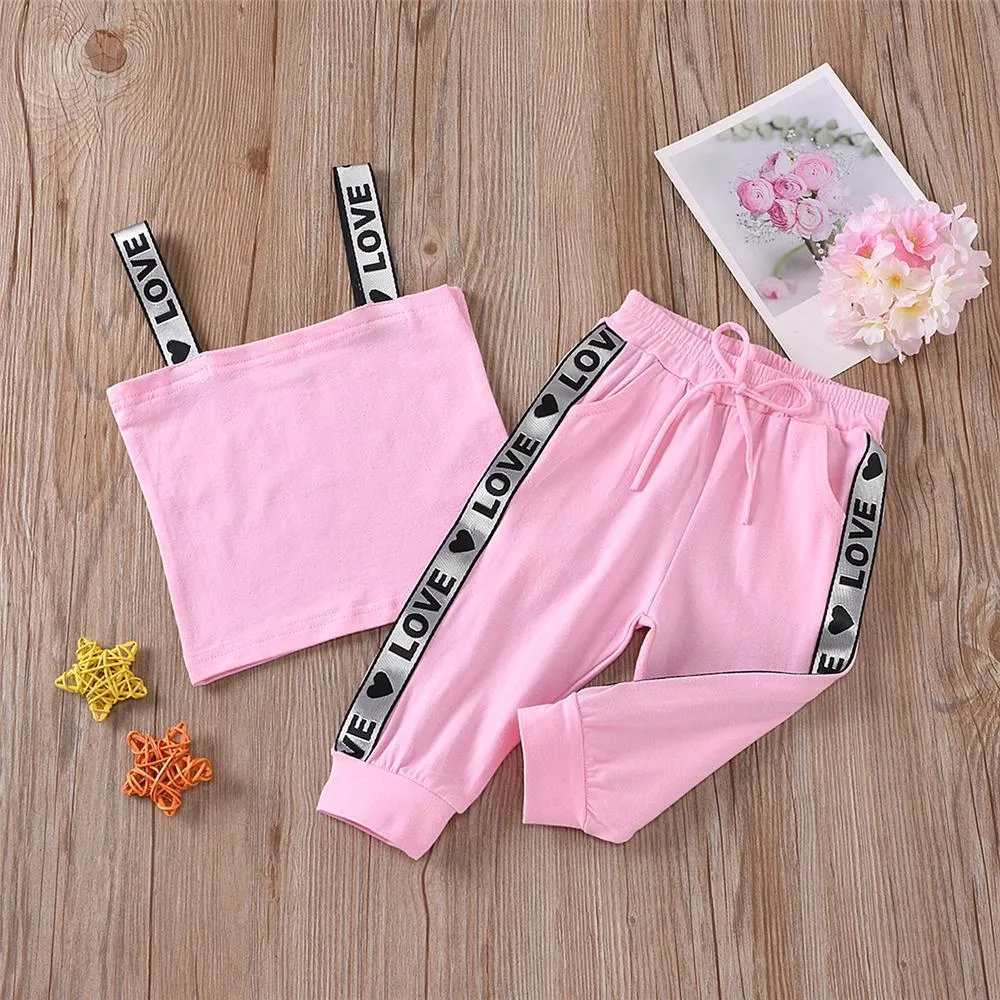 Girls Love Printed Tank Top & Trousers Wholesale Little Girl Clothing