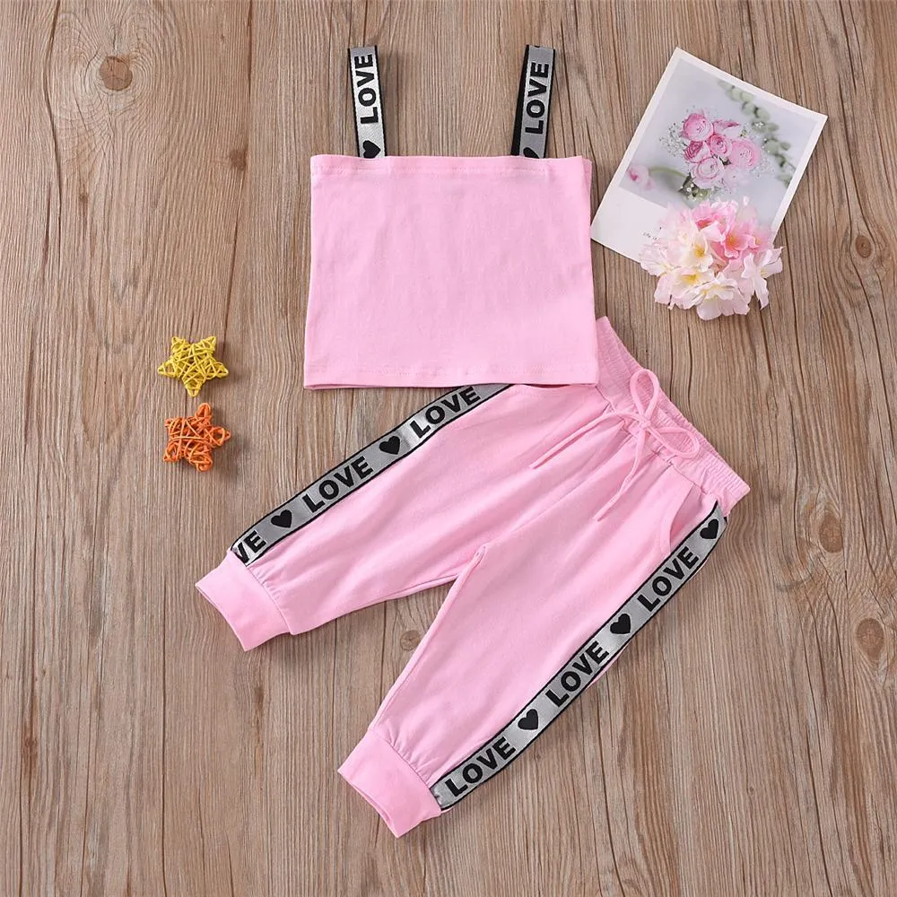 Girls Love Printed Tank Top & Trousers Wholesale Little Girl Clothing