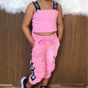 Girls Love Printed Tank Top & Trousers Wholesale Little Girl Clothing