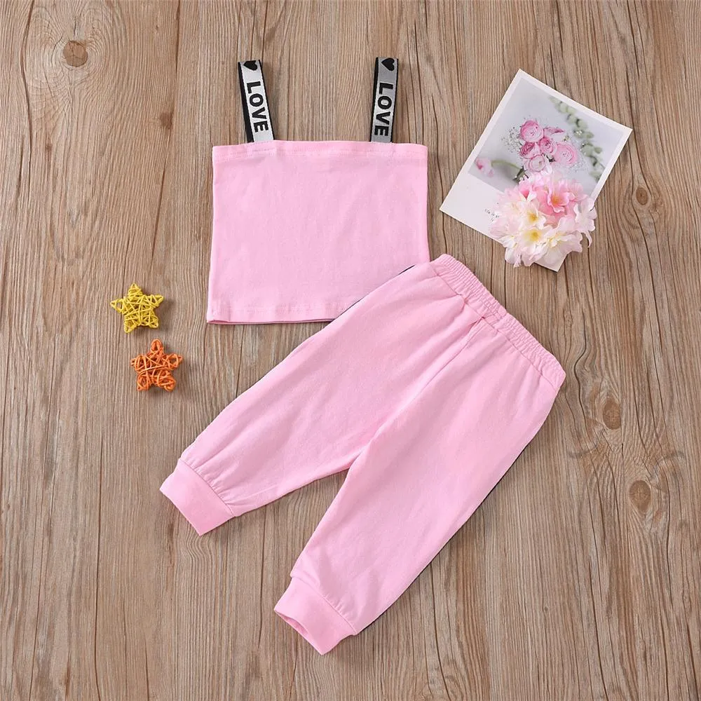 Girls Love Printed Tank Top & Trousers Wholesale Little Girl Clothing
