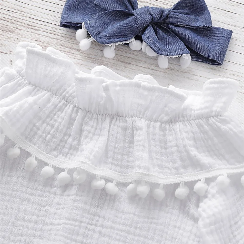 Girls Solid Color Casual Top & Trousers & Headband Girls Clothing Wholesale