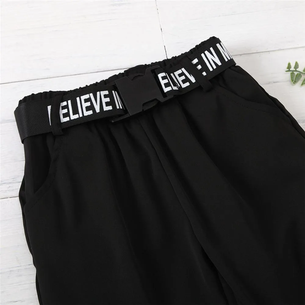 Girls Solid Letter Printed Trousers Wholesale Girl Boutique Clothing
