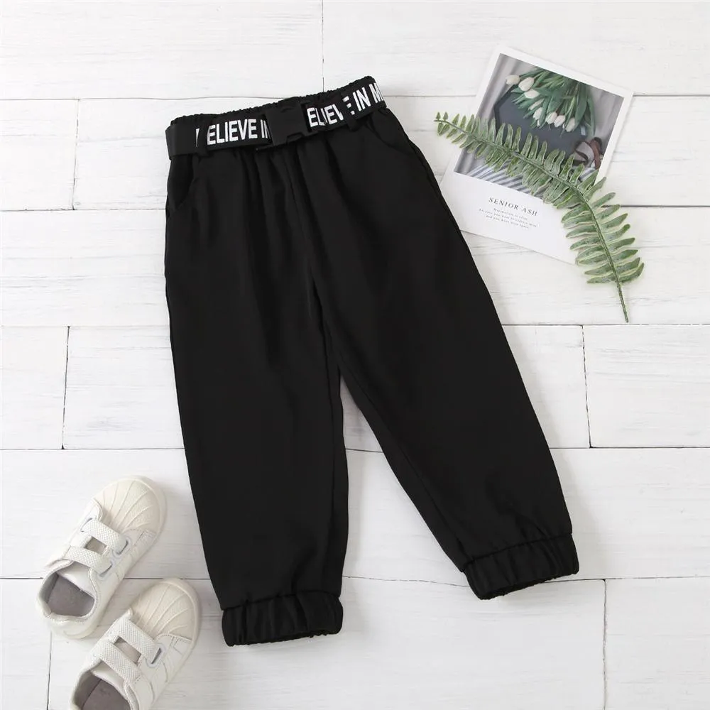 Girls Solid Letter Printed Trousers Wholesale Girl Boutique Clothing