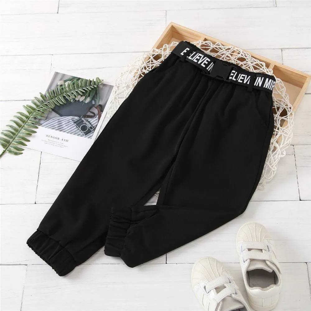 Girls Solid Letter Printed Trousers Wholesale Girl Boutique Clothing