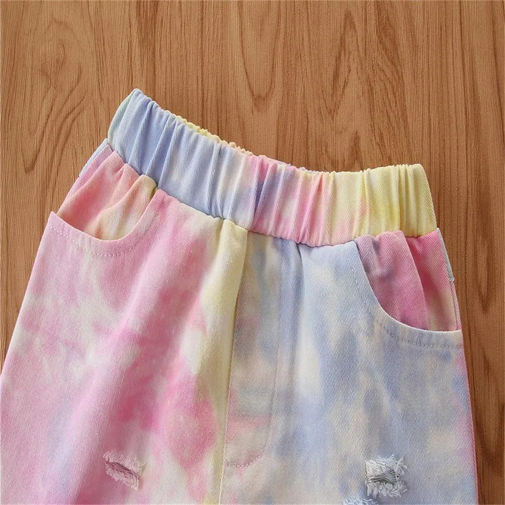 Girls Tie Dye Pocket Ripped Flared Trousers Wholesale Kids