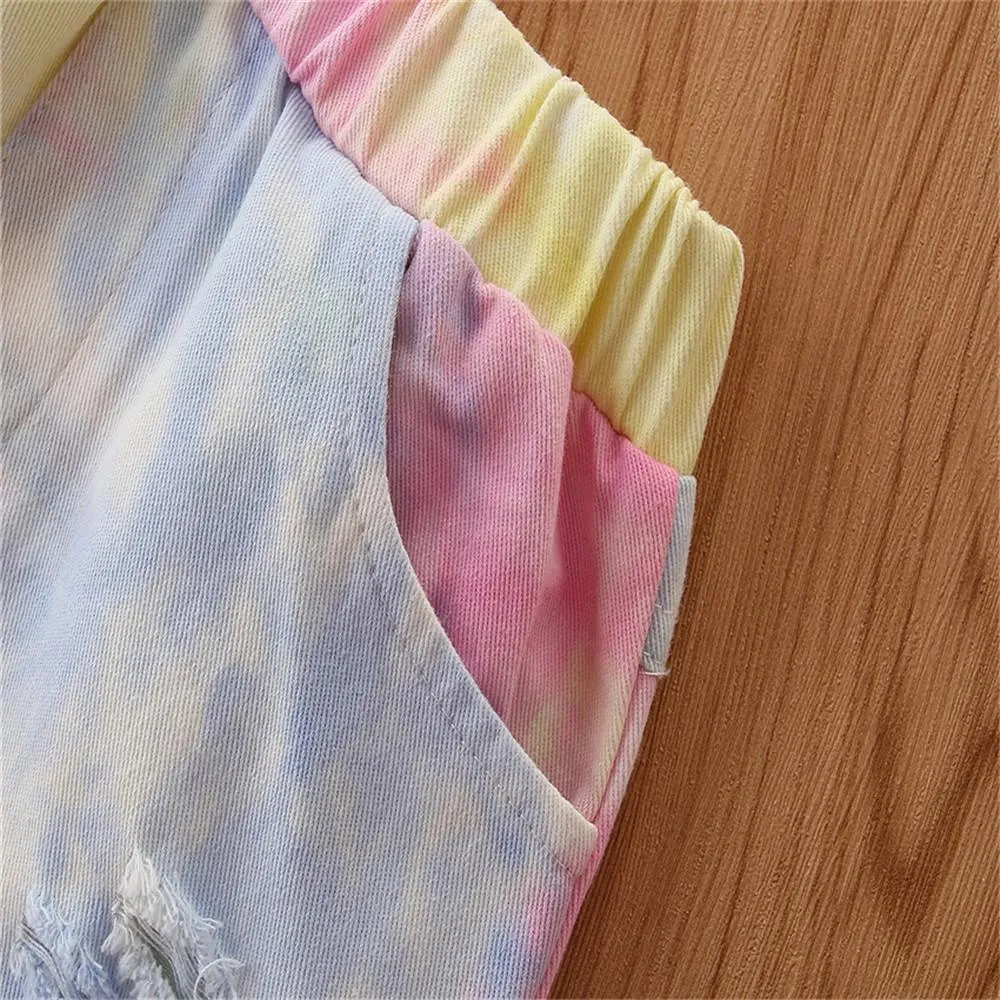 Girls Tie Dye Pocket Ripped Flared Trousers Wholesale Kids