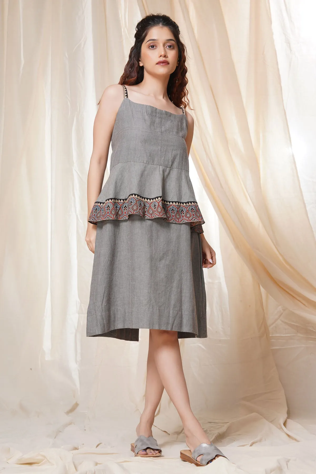 Grey 100% Cotton Layered Dress