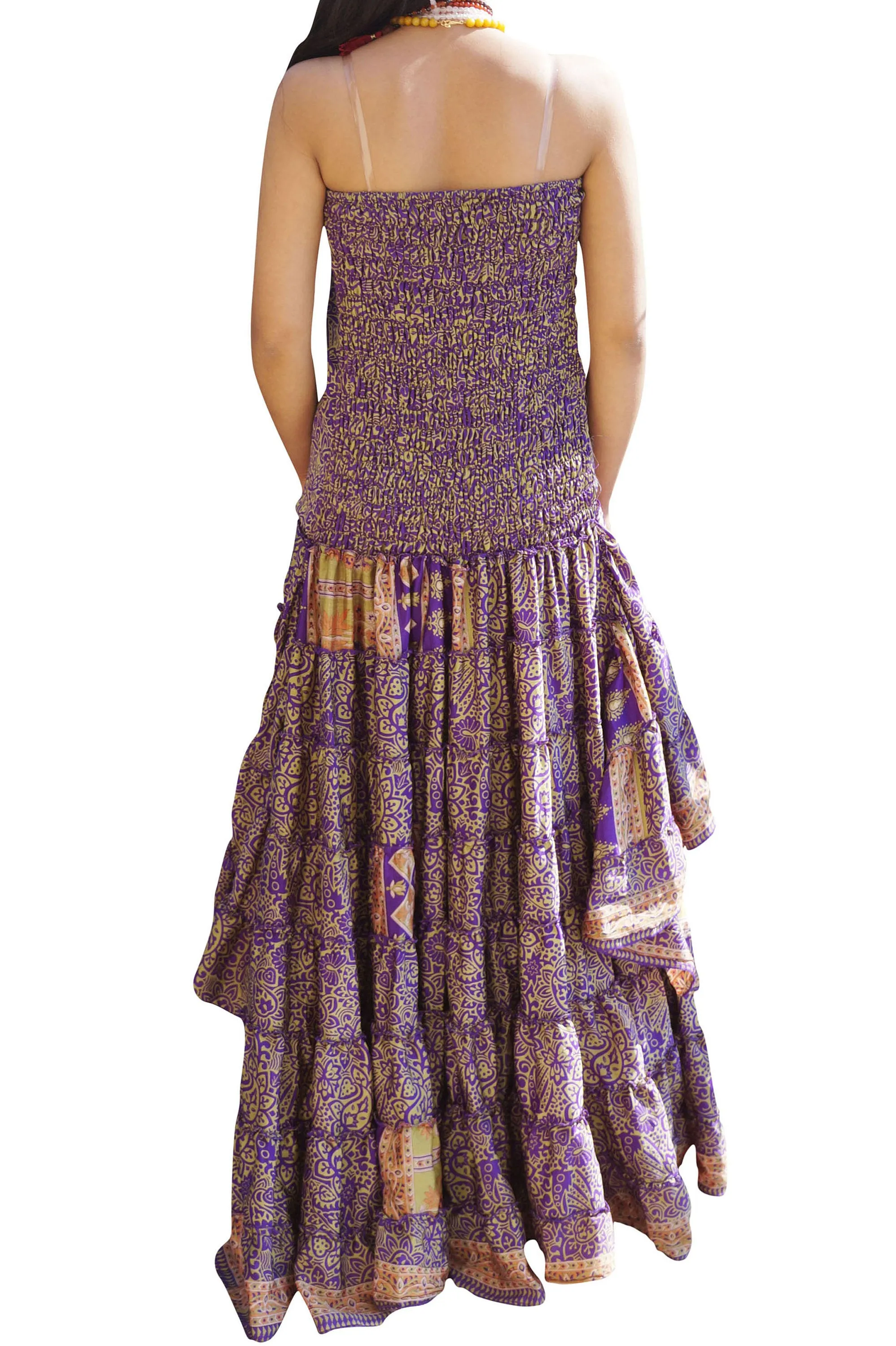 Gypsy Goddess Hi-Low MAxi Dress Strapless Floral Fit-Flare Dresses M/L
