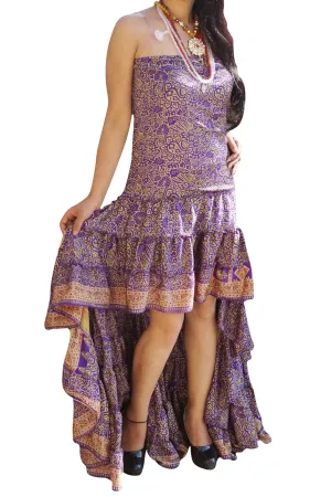 Gypsy Goddess Hi-Low MAxi Dress Strapless Floral Fit-Flare Dresses M/L