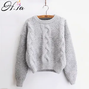 H.SA Women Sweaters Warm Pullover and Jumpers Crewneck Mohair