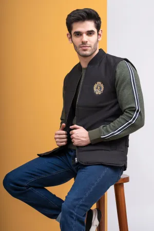 JACKET QUILTED WITH RIB BAN S/L BLACK