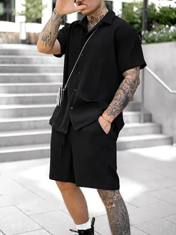 Luna Men's Button Short Sleeve Shorts Set