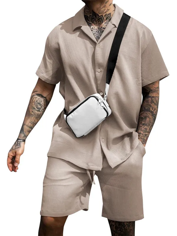 Luna Men's Button Short Sleeve Shorts Set