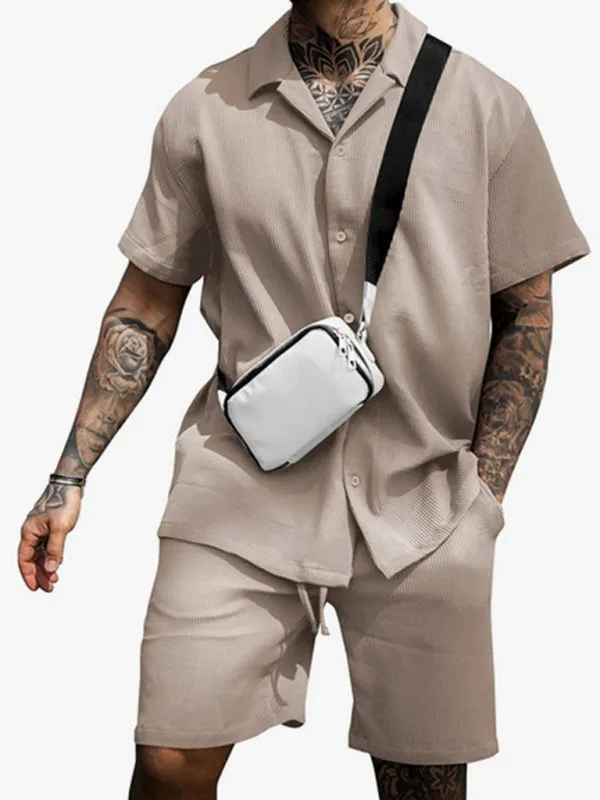 Luna Men's Button Short Sleeve Shorts Set
