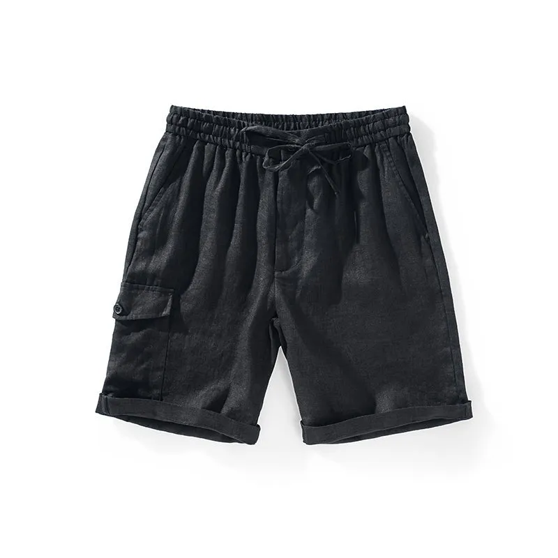 Men's 100% Linen Comfortable Drawstring Beach Shorts With  Pockets D041