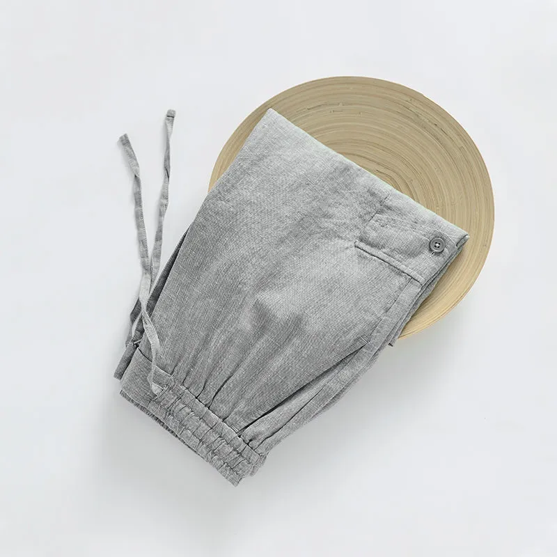 Men's 100% Linen Comfortable Drawstring Beach Shorts With  Pockets D041
