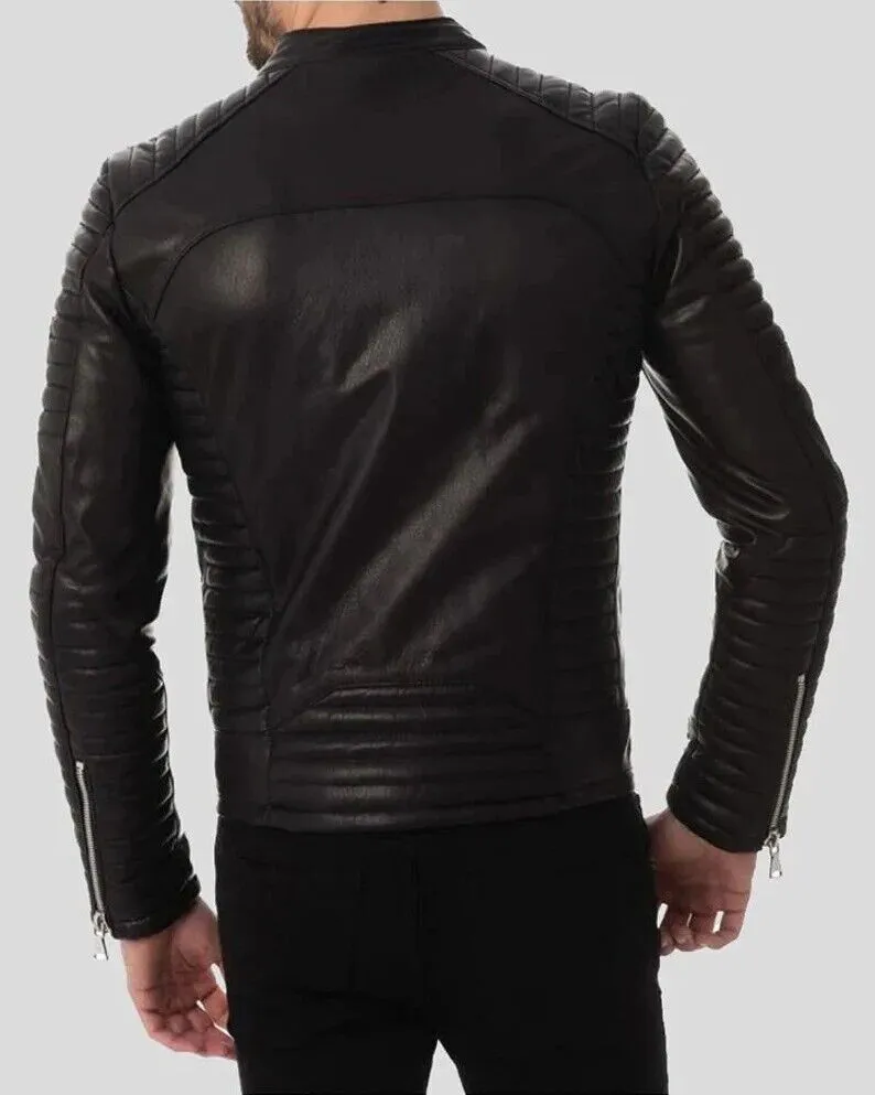 Men's Stylish Biker Black Leather Jacket