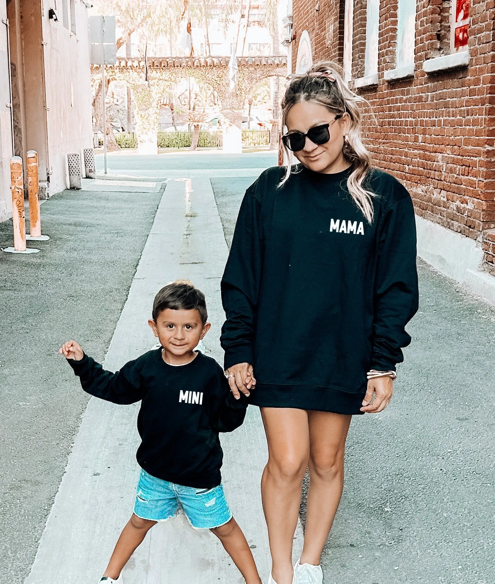 My heart belongs to / son / daughter / mama- Black Mommy & Me Oversized Sweatshirts