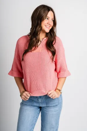 Notch neck sweater rose